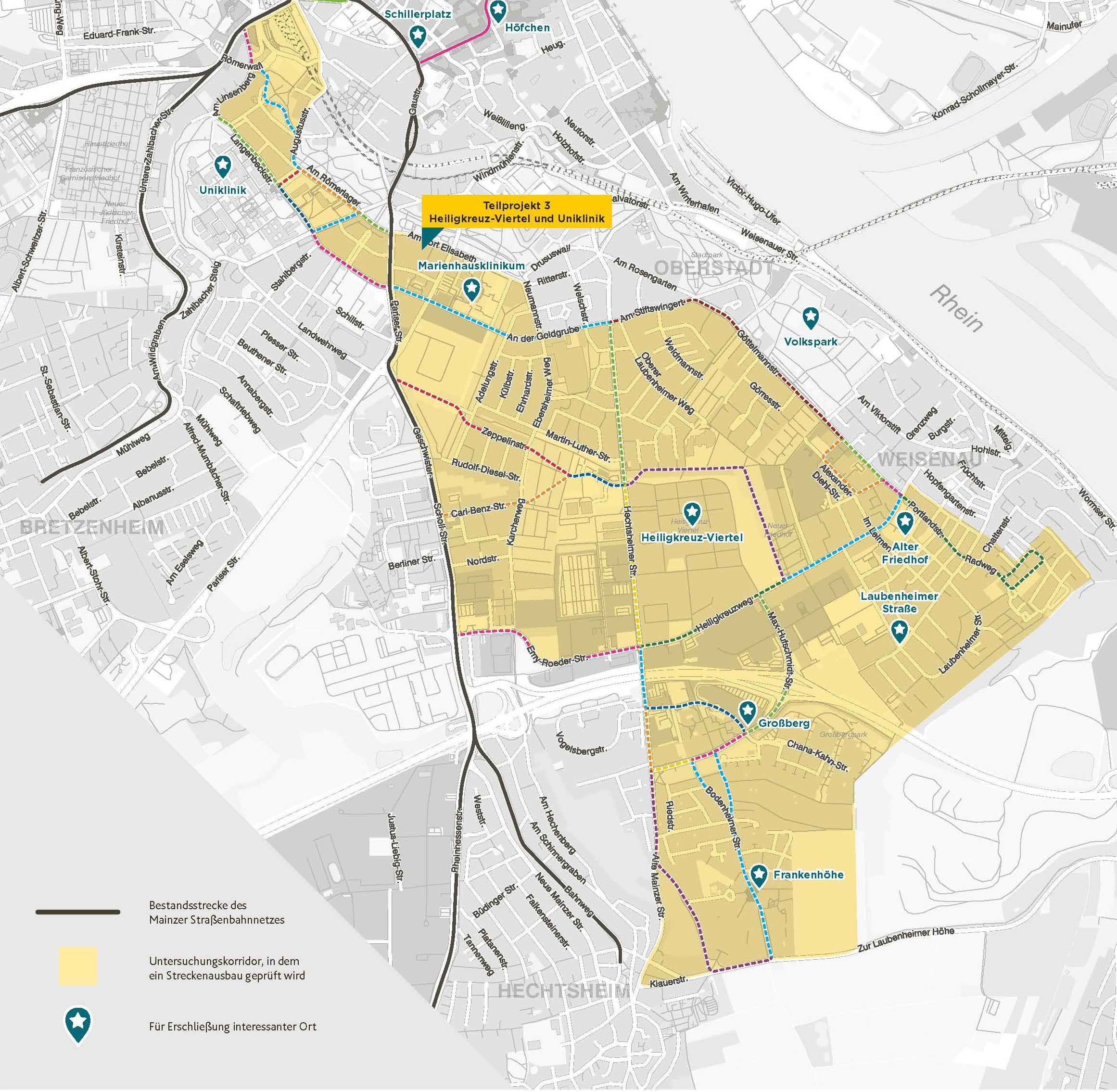 Hier sehen sie den aktuellen Untersuchungsstand im Teilprojekt 3. Kartenausschnitt Teilprojekt 3 - Heiligkreuz-Viertel und Uniklinik