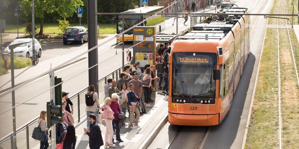 Tram mit Haltestelle